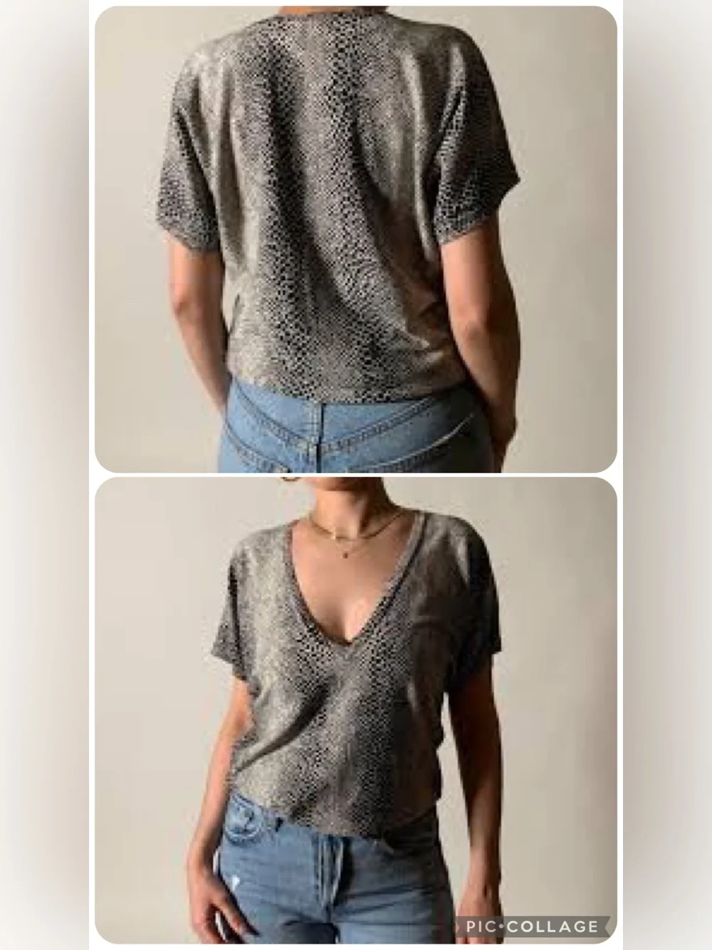 T42- MICHAEL KORS Snakeskin Dolman Knit V-Neck Top